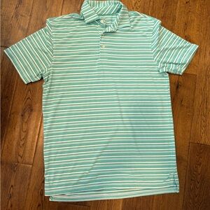 Southern Tide Aqua and White Striped Polo